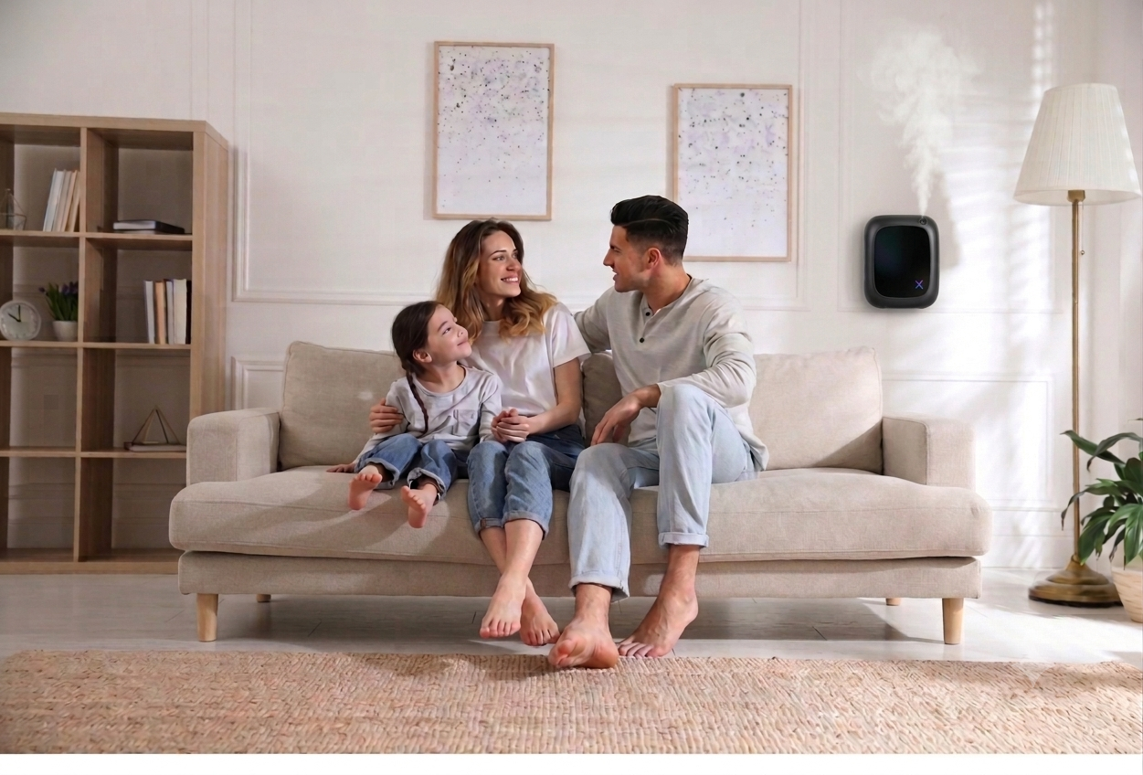 News Family at home with an X Essential Oils diffuser